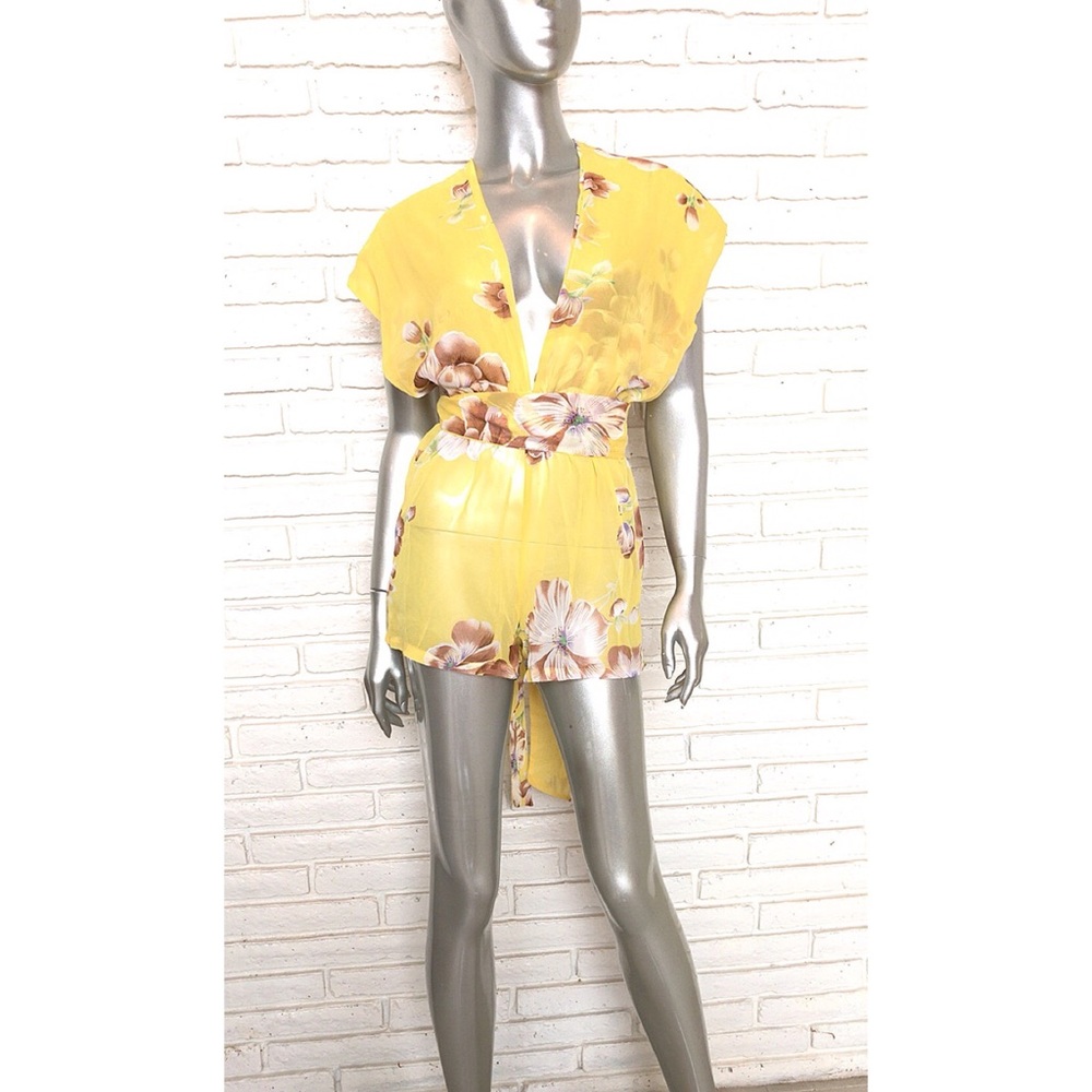 Yellow Sheer Jumper Shorts Beach Cover Up Halter S